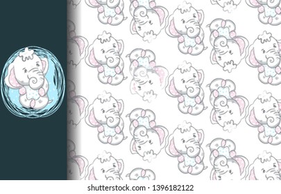Cute little baby elephant pattern vector