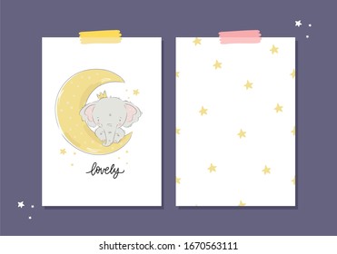 Cute little baby elephant - vector print for Baby Shower invite