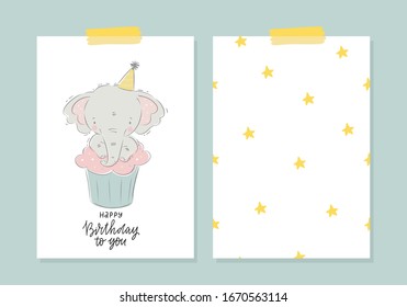 Cute little baby elephant - vector print for Baby Shower invite