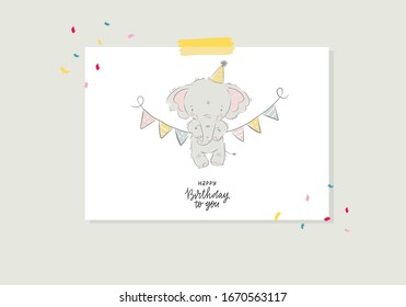 Cute little baby elephant - vector print for Baby Shower invite