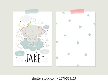 Cute little baby elephant - vector print for Baby Shower invite