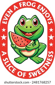 Cute Little Baby Frog Enjoying the Piece of Watermelon.