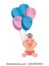 cute little baby girl with balloons helium