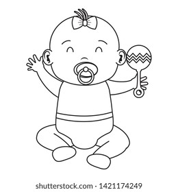 cute little baby girl with bell and pacifier