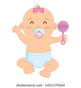 cute little baby girl with bell and pacifier
