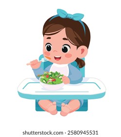 cute little baby girl eat fruit and vegetable
