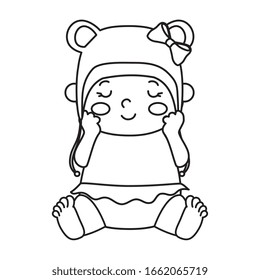 cute little baby girl and hat with ears isolated icon vector illustration design