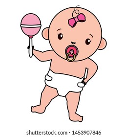 cute little baby girl with maracas vector illustration design