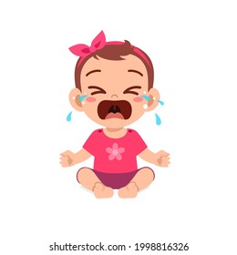 cute little baby girl show sad expression and cry