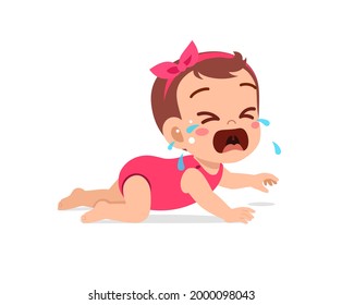 cute little baby girl show sad expression and cry