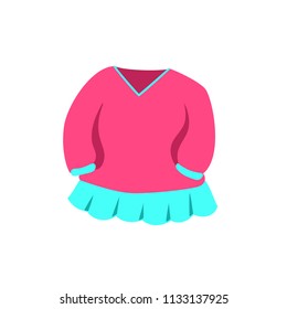 Cute little baby girl sweater. Pink and blue kids clothes cartoon vector illustration 