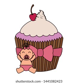 cute little baby girl with sweet cupcake