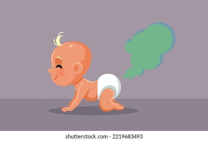 
Cute Little Baby Having Gas Farting Vector Cartoon. Funny child having flatulence and healthy bowl movements
