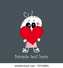 Cute little baby holding a red heart - Valentine illustration