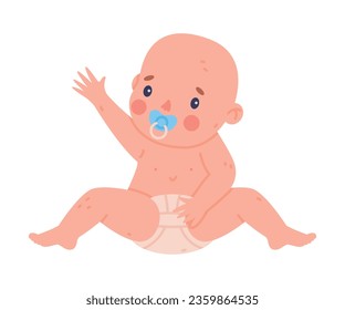 Cute Little Baby or Infant Sitting with Pacifier Vector Illustration