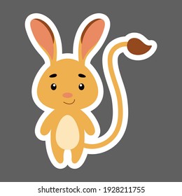 Cute little baby jerboa sticker. Cartoon animal character for kids cards, baby shower, birthday invitation, house interior. Bright colored childish vector illustration in cartoon style.