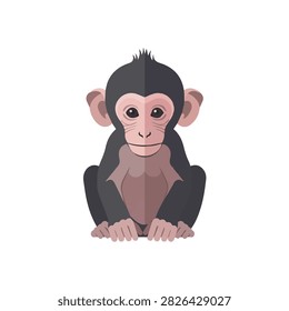 Cute Little Baby Monkey Sitting Isolated on White Background, Flat Vector Illustration of a Primate