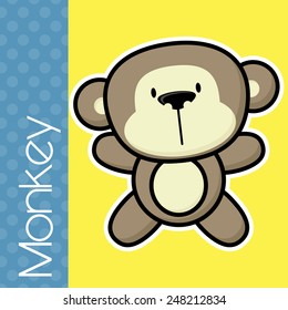 cute little baby monkey and text on solid color background with black and white outline for easy isolation