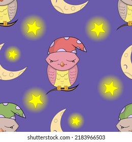 Cute little baby owl, seamless pattern, baby  owl vector character