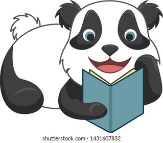 Cute little baby Panda. Vector graphic illustration, cartoon. Falt design. Read a book
