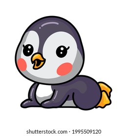 Cute little baby penguin cartoon lay down