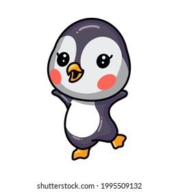 Cute little baby penguin cartoon posing