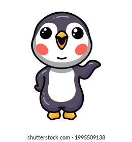 Cute little baby penguin cartoon presenting