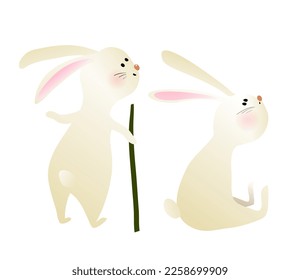 Cute little baby rabbits or bunnies, kids cartoon isolated. Artistic hand drawn animals illustration for kids in watercolor style. Vector clip art for children.