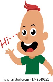 Cute Little Baby Saying Hi/Hello Vector Illustration Isolated On White Background