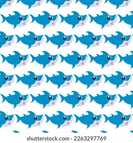 Cute little baby shark seamless cover print pattern concept. Vector flat cartoon graphic illustration and for more uses