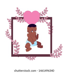 cute little baby sitting branches leaves design