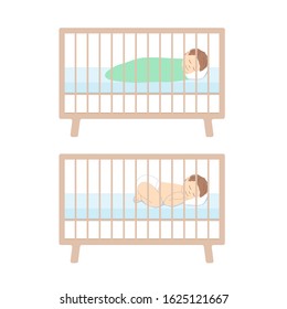 Cute little baby sleep in bed. Isolated on a white background. Flat cartoon vector illustration for print and web projects