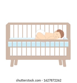 Cute little baby sleep in bed. Isolated on a white background. Flat cartoon vector illustration for print and web projects