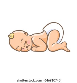 Cute little baby. Sleeping baby. Colorful cartoon style vector illustration isolated on white background.