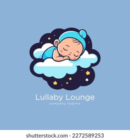 Cute little baby sleeping on a cloud. Vector Illustration. cartoon flat style