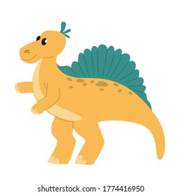 Cute little baby stegosaurus vector isolated. Funny cartoon dinosaur smiling. Prehistoric creature.