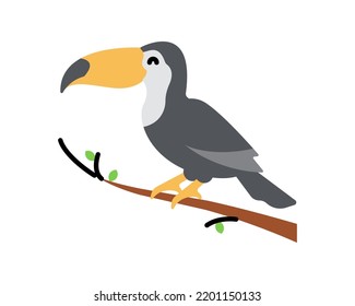 Cute Little Baby Toucan. Funny Smiling Bird. Colored Flat Cartoon Vector Illustration.