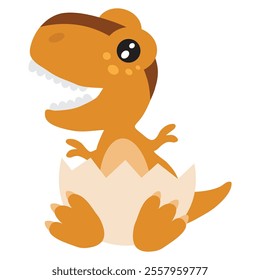 Cute little baby tyrannosaur newly hatched vector cartoon illustration