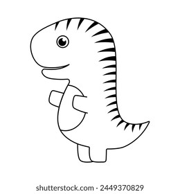 cute little baby tyrannosaur, outline vector illustration, black and white cartoon t-rex