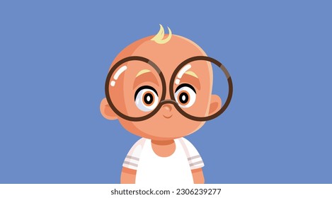 
Cute Little Baby Wearing Eyeglasses Vector Cartoon Illustration. Infant needing glasses at an early age for hyperopia
