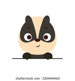 Cute little badger head on white background. Cartoon animal character for kids t-shirts, nursery decoration, baby shower, greeting card, invitation, house interior. Vector stock illustration