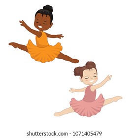 Cute little ballerina dancing. Cartoon style vector illustration isolated on white background.