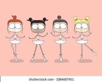 Cute little ballerina dancing. Vector illustration on white background.