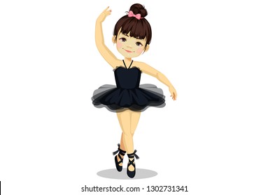 Cute little ballerina girl in black tutu dress 1