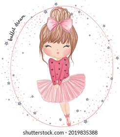 Cute little ballerina girl. Hand drawn vector illustration