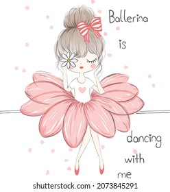 Cute little ballerina girl. Hand drawn vector illustration