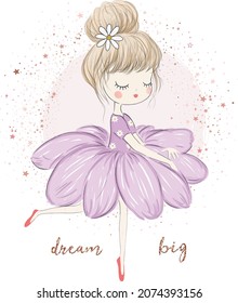Cute little ballerina girl. Hand drawn vector illustration