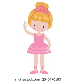 Ilustración de estilo plano de dibujos animados de Vector de niña bailarina pequeña linda