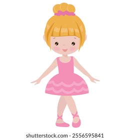 Cute little ballerina girl  vector cartoon flat style illustration