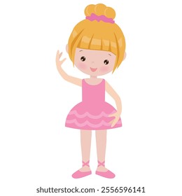 Cute little ballerina girl  vector cartoon flat style illustration